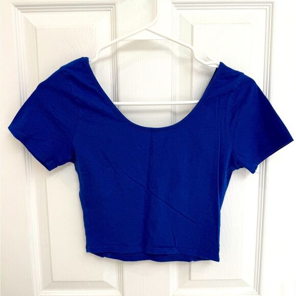 Decree Royal Blue Short Sleeve Crop Tee Y2K Vintage Scoop Neck Women’s Size S - Picture 2 of 4